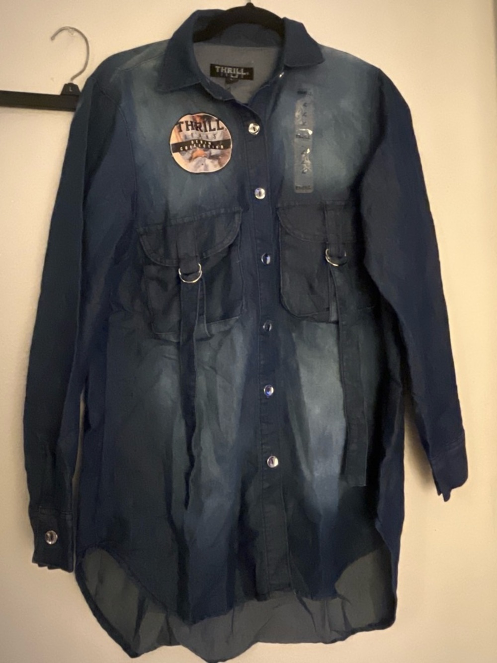 Thrill Washed Blue Longline Button-Down Shirt